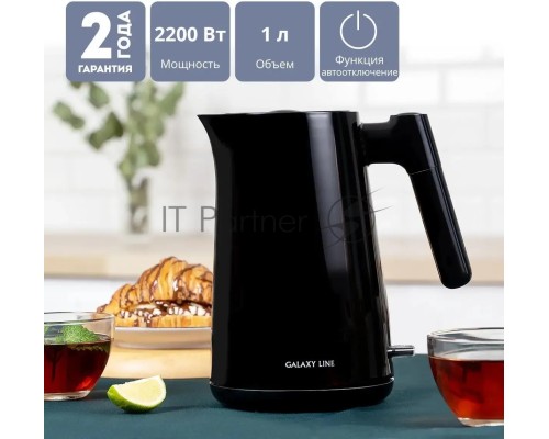 Чайник электрический Galaxy Line GL 0336, черный, пластик, 2200 Вт, 1 л