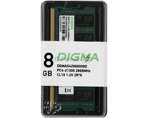 Оперативная память Digma 8Gb DDR4 2666MHz DGMAS42666008D RTL PC4-21300 CL19 SO-DIMM 260-pin 1.2В dual rank Ret