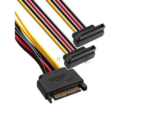 Кабель питания SATA ExeGate EX-CC-SATAM2F-0.15A (15pin M/2x15pinF, угловые разъемы, 0,15м)