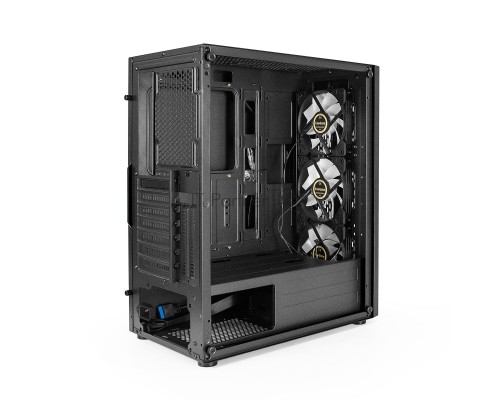 Компьютерный корпус Miditower ExeGate EVO-9205 (ATX, без БП, с окном, 1*USB+1*USB3.0, аудио, 3 вент. 12см с RGB подсветкой)