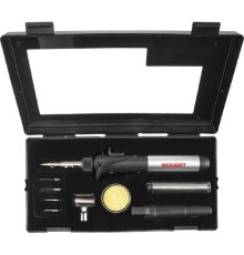 Rexant (12-0505) Паяльник-горелка с пьезоподжигом, газовый, 17мл, 6 насадок + припой + губка, коробка