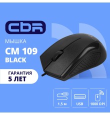 CBR CM 109 Black USB, Мышь офисн., оптич., 1000 dpi, 3 кн., 1.5 м,