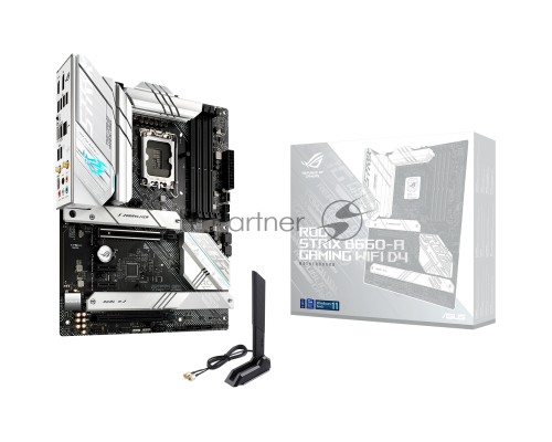 Материнская плата ASUS ROG STRIX B660-A GAMING WIFI D4, LGA 1700, Intel B660, 4xDDR4, 4xSATA, 3xM.2, 1xPCI-E 5.0 x16, 1xPCI-E 3.0 x4, 2xPCI-E x1, 1xHDMI, 1xDP, 1x 2.5Gb LAN, 4xUSB 2.0, 2xUSB 3.2 Gen 1, 1xUSB-A 3.2 Gen 2, 1xUSB-C 3.2 Gen 1, 1xUSB-C 3.2 Ge