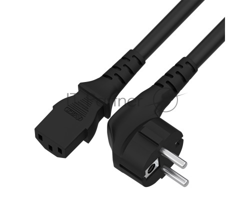 Кабель питания GCR PROF 1.5m, Евровилка угловая - С13, 3*1,0mm, черный, GCR-54376