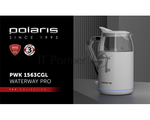 Чайник электрический Polaris PWK 1563CGL 1.5л. 2200Вт белый/прозрачный (корпус: стекло)