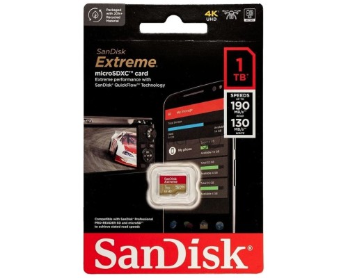 Флеш карта microSDXC SanDis 1024GBEXTREME Class 10, UHS-I, W130, R 190 МБ/с, <SDSQXAV-1T00-GN6MN> без адаптера на SD