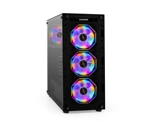 Компьютерный корпус Miditower ExeGate i3 BASE-NPX600 (ATX, БП 600NPX с вент. 12 см, с окном, 1*USB+1*USB3.0, аудио, 4 вент. 12см с RGB подсветкой)