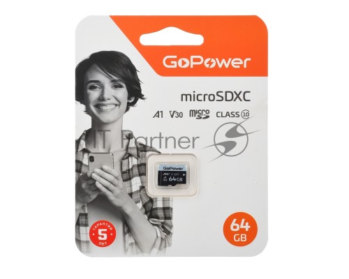 Карта памяти microSD GoPower 64GB Class10 70 МБ/сек V30 без адаптера