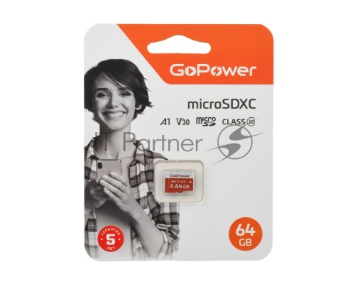 Карта памяти microSD GoPower 64GB Class10 UHS-I (U3) 100 МБ/сек V30 без адаптера