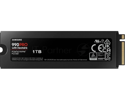 Накопитель SSD Samsung 990 PRO 1TB , M.2(22x80mm), NVMe 2.0, PCIe 4.0 x4, V-NAND TLC, R/W 7450/6900MB/s, IOPs 1 200 000/1 550 000, DRAM buffer 1024MB, TBW 600, DWPD 0.33, with Heatsink (12 мес.)