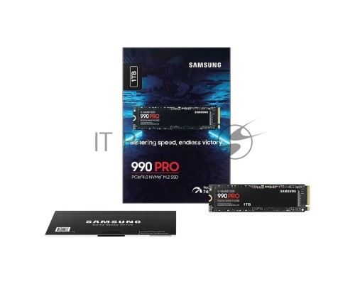 Накопитель SSD Samsung 990 PRO 1TB , M.2(22x80mm), NVMe 2.0, PCIe 4.0 x4, V-NAND TLC, R/W 7450/6900MB/s, IOPs 1 200 000/1 550 000, DRAM buffer 1024MB, TBW 600, DWPD 0.33, with Heatsink (12 мес.)