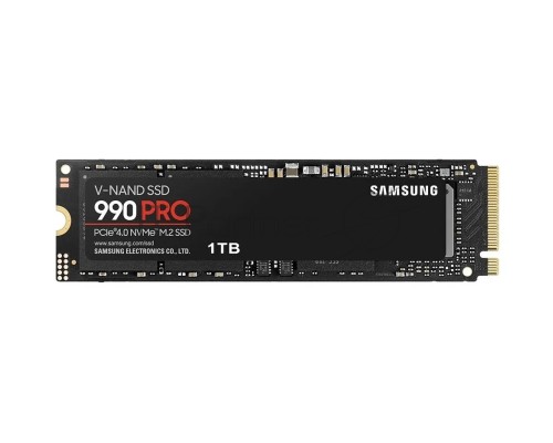 Накопитель SSD Samsung 990 PRO 1TB , M.2(22x80mm), NVMe 2.0, PCIe 4.0 x4, V-NAND TLC, R/W 7450/6900MB/s, IOPs 1 200 000/1 550 000, DRAM buffer 1024MB, TBW 600, DWPD 0.33, with Heatsink (12 мес.)
