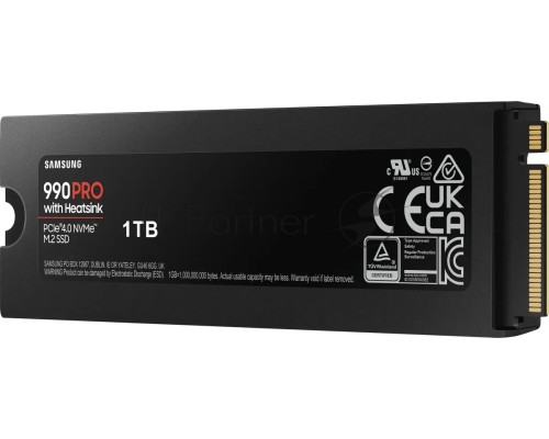 Накопитель SSD Samsung 990 PRO 1TB , M.2(22x80mm), NVMe 2.0, PCIe 4.0 x4, V-NAND TLC, R/W 7450/6900MB/s, IOPs 1 200 000/1 550 000, DRAM buffer 1024MB, TBW 600, DWPD 0.33, with Heatsink (12 мес.)
