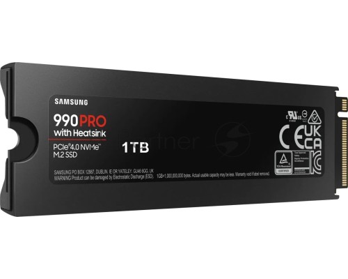 Накопитель SSD Samsung 990 PRO 1TB , M.2(22x80mm), NVMe 2.0, PCIe 4.0 x4, V-NAND TLC, R/W 7450/6900MB/s, IOPs 1 200 000/1 550 000, DRAM buffer 1024MB, TBW 600, DWPD 0.33, with Heatsink (12 мес.)