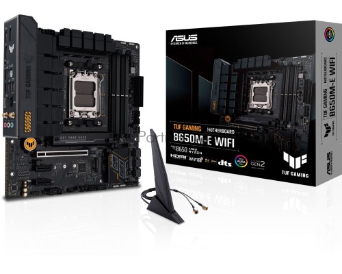 Материнская плата ASUS TUF GAMING B650M-E WIFI, AM5, AMD B650, 4xDDR5, 4xSATA, 2xM.2, 1xPCI-E 4.0 x16, 2xPCI-E x1, 2xDisplayPort, 1xHDMI, 1x 2.5Gb LAN, 1xUSB-A 3.2 Gen 2, 2xUSB-A 3.2 Gen 1, 4xUSB 2.0, 1xUSB-C 3.2 Gen 2, 3x3.5 мм, 7.1, Micro-ATX