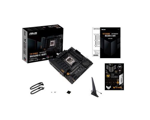 Материнская плата ASUS TUF GAMING B650M-E WIFI, AM5, AMD B650, 4xDDR5, 4xSATA, 2xM.2, 1xPCI-E 4.0 x16, 2xPCI-E x1, 2xDisplayPort, 1xHDMI, 1x 2.5Gb LAN, 1xUSB-A 3.2 Gen 2, 2xUSB-A 3.2 Gen 1, 4xUSB 2.0, 1xUSB-C 3.2 Gen 2, 3x3.5 мм, 7.1, Micro-ATX