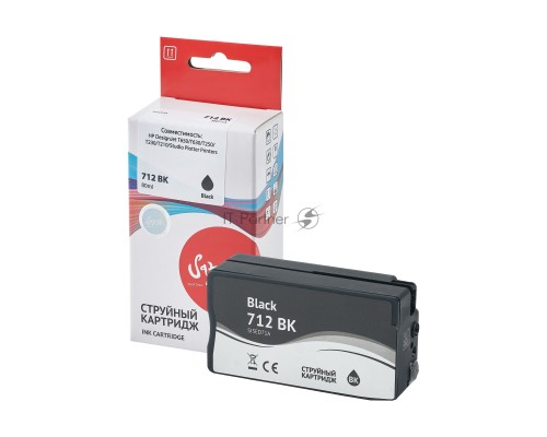 Струйный картридж Sakura 3ED71A (№712 Black) для HP, черный, водорастворимый тип чернил, 80 мл.