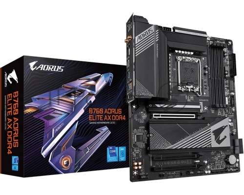 Материнская плата GIGABYTE B760 AORUS ELITE AX DDR4, LGA 1700, Intel B760, 4xDDR4, 4xSATA, 2xM.2, 1xPCI-E 5.0 x16, 1xPCI-E 4.0 x16, 3xUSB-A 3.2 Gen 2, 1xUSB-C 3.2 Gen 2, 1x 2.5Gb LAN, 3x3.5 мм, 7.1, ATX