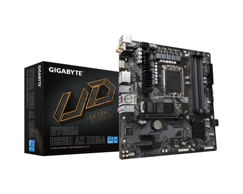 Материнская плата GIGABYTE B760 DS3H AX, LGA 1700, Intel B760, 4xDDR5, 4xSATA, 2xM.2, 1xPCI-E 4.0 x16, 4xPCI-E 3.0 x1, 1xHDMI, 1xDP, 1x 1Gb LAN, 4xUSB-A 2.0, 1xUSB-A 3.2 Gen 2, 1xUSB-C 3.2 Gen 2, 3x3.5 мм, 7.1, ATX