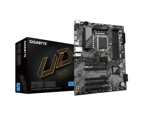 Материнская плата Gigabyte B760 DS3H, LGA 1700, Intel B760, 4xDDR5, 4xSATA, 2xM.2, 1xPCI-E 4.0 x16, 4xPCI-E 3.0 x1, 1xHDMI, 1xDP, 1x 1Gb LAN, 1xUSB 3.2 Gen 2, 1xUSB 3.2 Gen 2x2, 4xUSB 2.0, 3x3.5 мм, 7.1, ATX