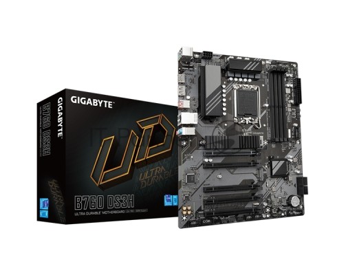 Материнская плата Gigabyte B760 DS3H, LGA 1700, Intel B760, 4xDDR5, 4xSATA, 2xM.2, 1xPCI-E 4.0 x16, 4xPCI-E 3.0 x1, 1xHDMI, 1xDP, 1x 1Gb LAN, 1xUSB 3.2 Gen 2, 1xUSB 3.2 Gen 2x2, 4xUSB 2.0, 3x3.5 мм, 7.1, ATX