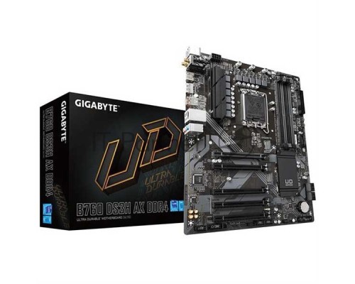Материнская плата Gigabyte B760 DS3H, LGA 1700, Intel B760, 4xDDR5, 4xSATA, 2xM.2, 1xPCI-E 4.0 x16, 4xPCI-E 3.0 x1, 1xHDMI, 1xDP, 1x 1Gb LAN, 1xUSB 3.2 Gen 2, 1xUSB 3.2 Gen 2x2, 4xUSB 2.0, 3x3.5 мм, 7.1, ATX