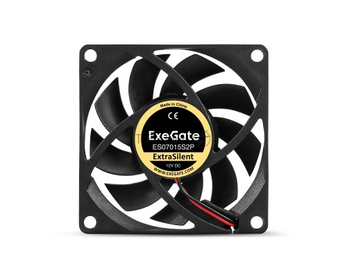 Вентилятор 12В DC ExeGate ExtraSilent ES07015S2P (70x70x15 мм, Sleeve bearing (подшипник скольжения), 2pin, 2000RPM, 18dBA)