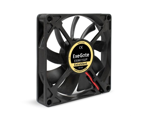 Вентилятор 12В DC ExeGate ExtraSilent ES08015B2P (80x80x15 мм, 2-Ball (двойной шарикоподшипник), 2pin, 1700RPM, 17dBA)