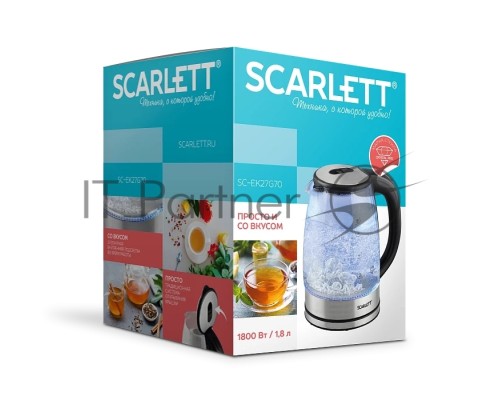 Чайник электрический Scarlett SC-EK27G70 1.8л. 1800Вт серебристый/черный (корпус: стекло)