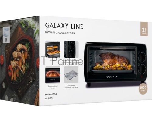 Мини-печь Galaxy Line GL 2625, черный, 8 л, 1000 Вт, таймер на 60 минут, индикатор работы, автоотключение