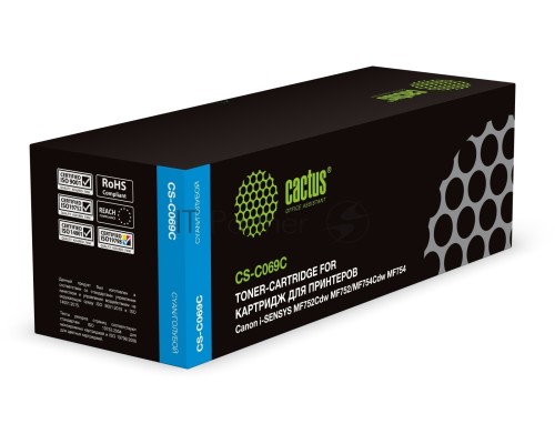 Картридж лазерный Cactus CS-C069C 069 голубой (1900стр.) для Canon i-SENSYS MF752Cdw MF752/MF754Cdw MF754