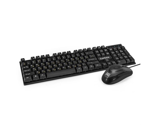 Комплект ExeGate Professional Standard Combo MK110 (клавиатура влагозащищенная 104кл. + мышь оптическая 1000dpi, 3 кнопки и колесо прокрутки, длина кабелей 1,5м; USB, черный, Color Box)