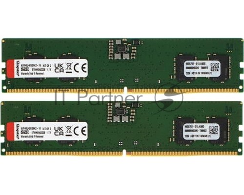 Оперативная память Kingston 16GB DDR5 4800 (2*8Gb) DIMM KVR48U40BS6K2-16 Non-ECC , CL40 , 1.1V, 288-pin 16Gbit, RTL