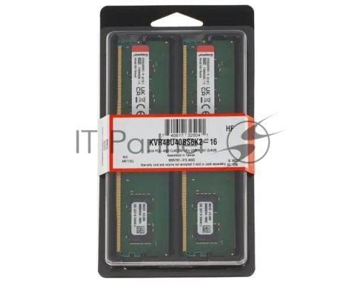 Оперативная память Kingston 16GB DDR5 4800 (2*8Gb) DIMM KVR48U40BS6K2-16 Non-ECC , CL40 , 1.1V, 288-pin 16Gbit, RTL
