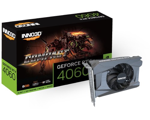 Видеокарта Inno3D RTX4060 COMPACT 8GB GDDR6 128-bit DPx3 HDMI 1FAN RTL