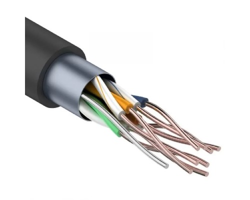 [Экранированная витая пара FTP (бухты)] Rexant (01-0146-1) Кабель витая пара F/UTP, CAT 5e, PE 4х2х0,50мм, 24AWG, внешний, черный (коробка)