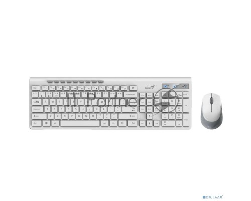 Комплект беспроводной Genius Smart KM-8230 WHITE, клавиатура+мышь, USB, 1 мини-ресивер на оба устройства. Клавиатура: 104 клавиши кнопка SmartGenius, клавиши т