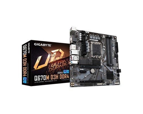 Материнская плата Gigabyte Q670M D3H DDR4, Socket 1700, Intel®Q670, 4xDDR4-3200, D-SUB+HDMI+DP, 2xPCI-Ex16,  1xPCI-Ex1, 4xSATA3(RAID 0/1/5), 2xM.2, 8Ch Audio, 2.5GLan, GLan, (2+4)xUSB2.0, (3+2)xUSB3.2, (1+1)xUSB3.2 Type-C™, 1xPS/2, mATX, RTL