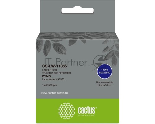 Этикетки Cactus CS-LW-11355 сег.:51x19мм черный белый 500шт/рул Dymo Label Writer 450/4XL