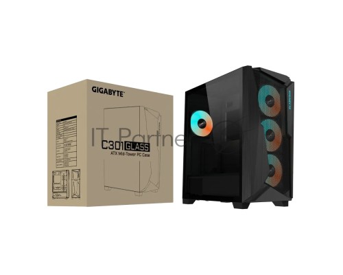 Корпус Gigabyte C301 Glass MidTower, ATX, USB-C x1, USB3.0 x2, Audio I/O, GPU:400mm, Black, TG