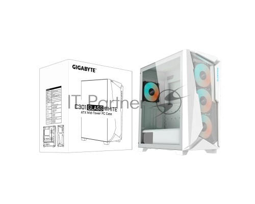 Корпус Gigabyte C301 Glass White MidTower, ATX, USB-C x1, USB3.0 x2, Audio I/O, GPU:400mm, Black, TG