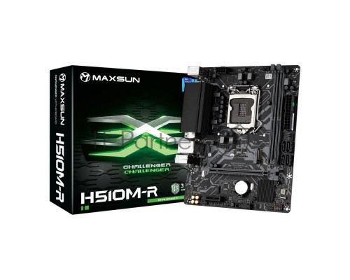 Материнская плата Maxsun MS-Challenger H510M-R 1200, H510, 2xDDR4, 1xPCIEx16,1xPCIEx1,1xM.2, Front2xUSB3,2xUSB2, Rear4xUSB2,2xUSB3, 4xSATA3, 1GLan, VGA+HDMI, mATX, RTL