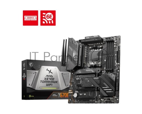 Материнская плата MSI MAG X670E TOMAHAWK WIFI, AM5, AMD X670, 4xDDR5, 4xSATA, 4xM.2, 1xPCI-E 4.0 x2, 1xPCI-E 4.0 x4, 1xPCI-E 5.0 x16, 1xHDMI, 1xDisplayPort, 1xUSB Type-C, 1x2.5Gb LAN, 2xUSB-A 3.2 Gen 1, 2xUSB-A 3.2 Gen 2, 5x3.5 мм, 7.1, Standard-ATX