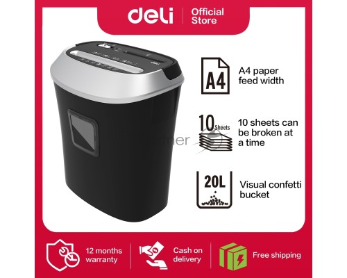 Уничтожитель бумаг Deli E9948, Shred capacity: 10 sheets; Shred size: 5*38mm; Security level: 3