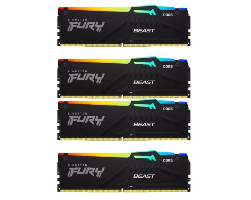 [Модуль памяти] Память DDR5 4x32GB 5600MHz Kingston KF556C40BBAK4-128 Fury Beast Black RGB RTL Gaming PC5-44800 CL40 DIMM 288-pin 1.25В dual rank с радиатором Ret