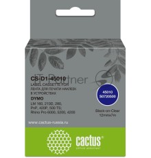 Картридж ленточный Cactus CS-D1-45010 12мм, черный шрифт, прозрачный фон, 7м для DYMO LM 160, 210D, 280, PnP, 420P, 500 TS; Rhino Pro 6000, 5200, 4200