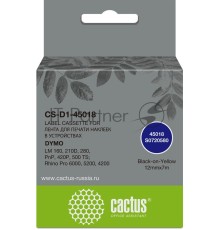 Картридж ленточный Cactus CS-D1-45018 12мм, черный шрифт, желтый фон, 7м для DYMO LM 160, 210D, 280, PnP, 420P, 500 TS; Rhino Pro 6000, 5200, 4200