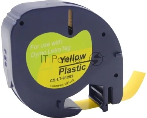 Картридж ленточный Cactus CS-LT-91202 черный шрифт, желтый фон, 12мм, 4м для Dymo Letra Tag LT-100H
