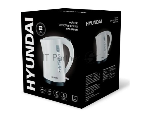 Чайник электрический Hyundai HYK-P1409 1.7л. 2200Вт белый/черный (корпус: пластик)