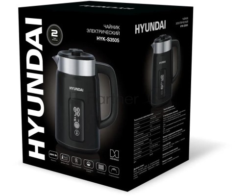 Чайник электрический Hyundai HYK-S3505 1.5л. 2200Вт черный (корпус: металл)